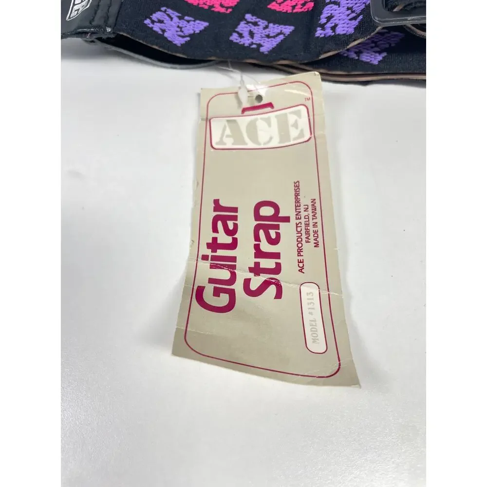 Vintage ACE Guitar Strap Model 2131 Black Purple Pink Pattern – New with Tags - Picture 4 of 6